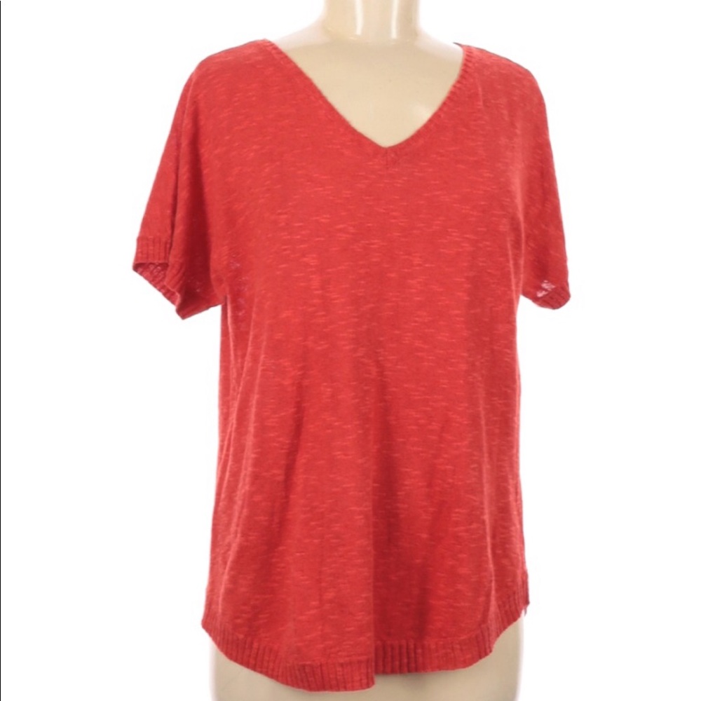 Eileen Fisher v neck, salmon color, short sleeve sweater, excellent condition
